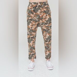 La Boheme Musa Silk Harem Pants in Olive Camouflage NWT